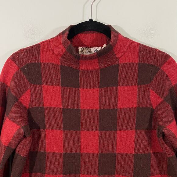 Field Flower Anthropologie Red Buffalo Plaid Wool Blend Mock Neck Sweater Size S - Picture 2 of 8